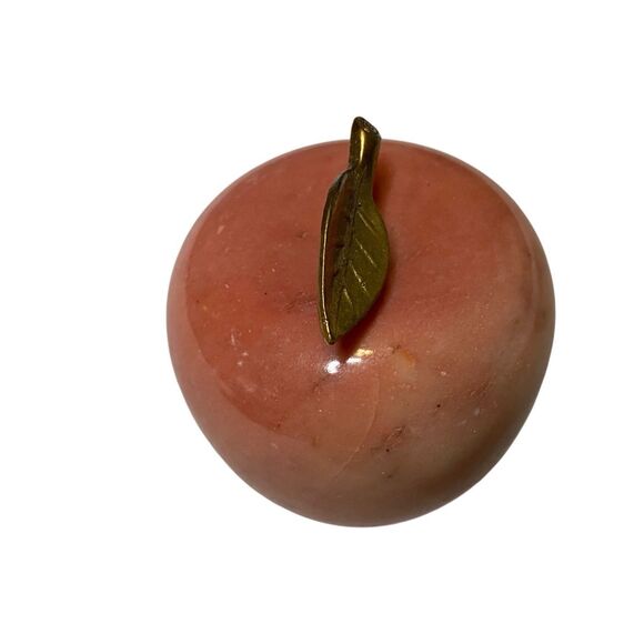Vintage Apple Paper Weight Brass Alabaster Stone Teacher Office Business Home - Picture 5 of 10